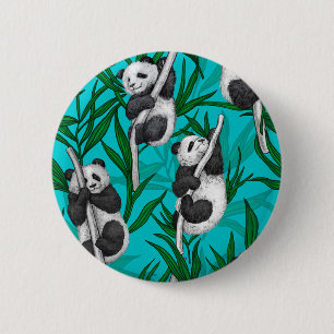 Panda cubs over turkooizen ronde button 5,7 cm