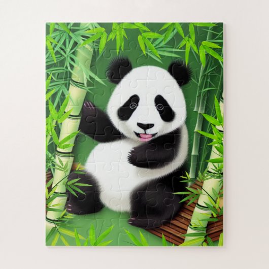 Panda Cute Dans Le Puzzle De La Forêt De Bambou (Vertical)