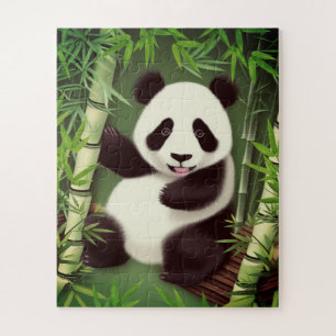 Panda Cute Dans Le Puzzle De La Forêt De Bambou