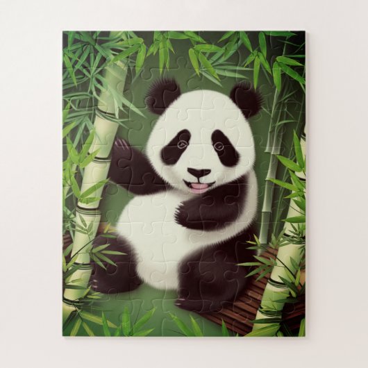 Panda Cute Dans Le Puzzle De La Forêt De Bambou (Vertical)
