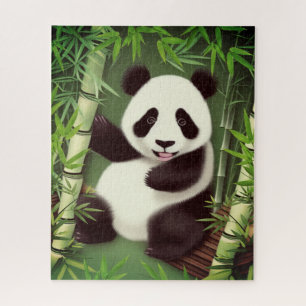 Panda Cute Dans Le Puzzle De La Forêt De Bambou