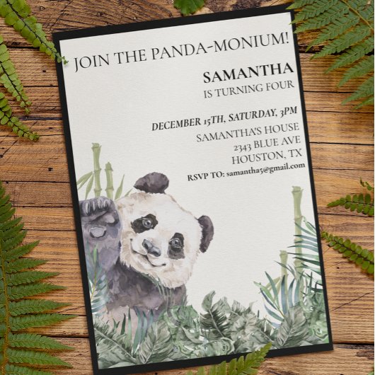 Panda Cutie Birthday Party Bamboo Greenery Kaart
