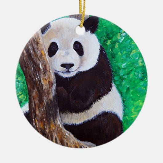 Panda dans un arbre Peinture de céramique ornement (Devant)