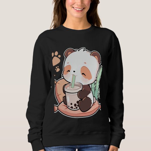 Panda die bellen-thee drinkt Cartoon Illustratie Trui (Voorkant)
