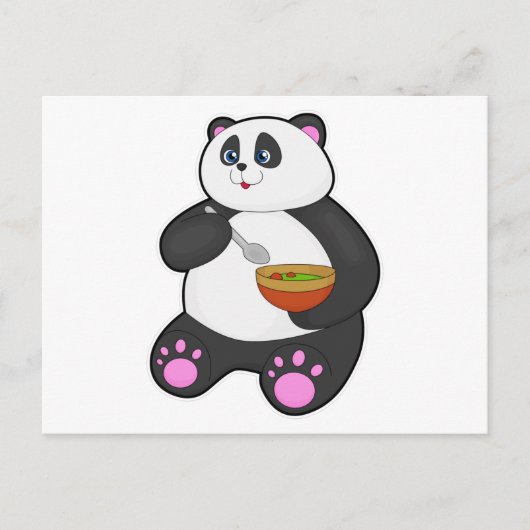 Panda die eet met lepel en kom briefkaart (Voorkant)