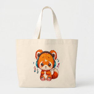 Panda die naar Kpop-muziek luistert Grote Tote Bag