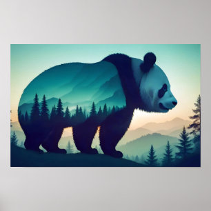 Panda Double Exposure Dierlijke Natuur Wilderness Poster