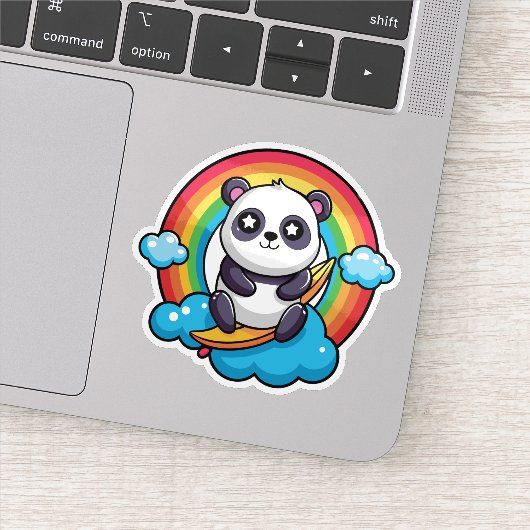 Panda Douce Cute Sur Un Sticker Arc En Ciel (Détail)
