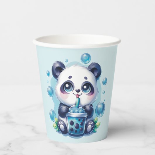 Panda Drink Blue Boba Bubble Tea Papieren Bekers (Voorkant)