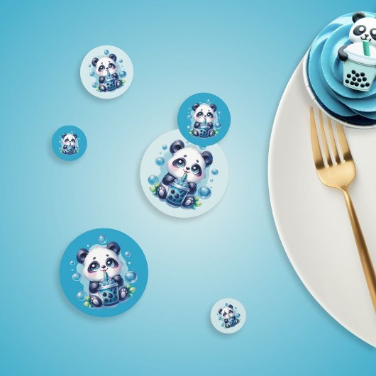 Panda Drink Blue Boba Bubble Tea Verjaardagsfeest Confetti
