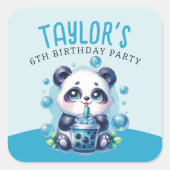 Panda Drink Blue Boba Bubble Tea Verjaardagsfeest Vierkante Sticker (Voorkant)