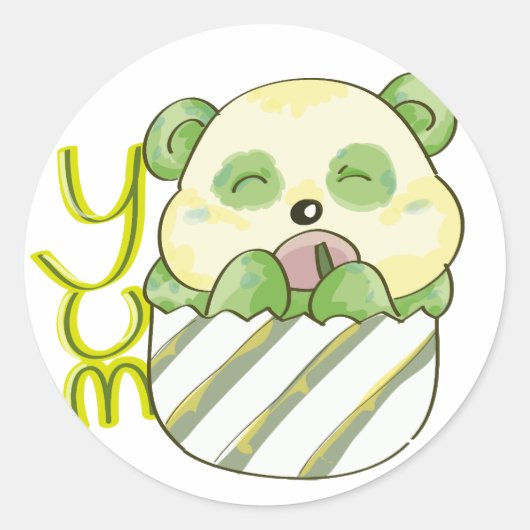 Panda Eating Bambo Ronde Sticker (Voorkant)