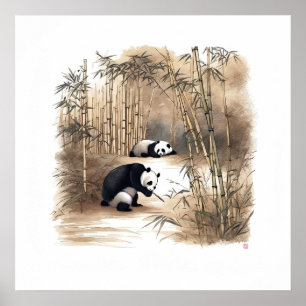 Panda Eating Bamboo - Archival Art Print