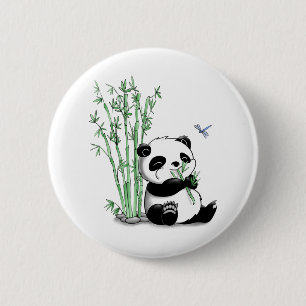 Panda Eating Bamboo Ronde Button 5,7 Cm