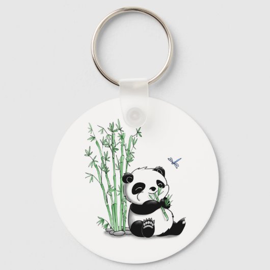 Panda Eating Bamboo Sleutelhanger (Voorkant)