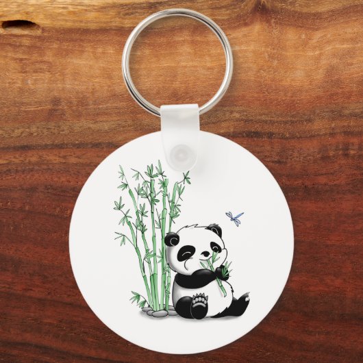 Panda Eating Bamboo Sleutelhanger (Voorkant)