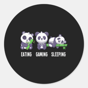 Panda Eating Gaming Slapen Voor Multiplayer Game Ronde Sticker