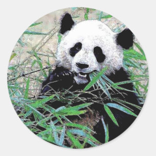Panda Eating Leaves Ronde Sticker