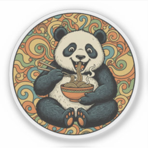 Panda Eating Noodles - Groovy Aziatische eetkunst Sticker