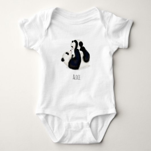 Panda een eenzijdig lichaamspak met babynaam romper (Voorkant)
