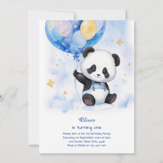 Panda Eerste Verjaardag uitnodiging (Voorkant)