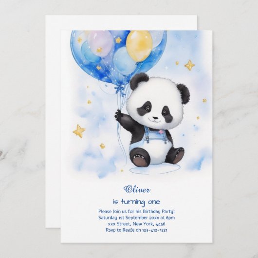Panda Eerste Verjaardag uitnodiging (Voorkant / Achterkant)
