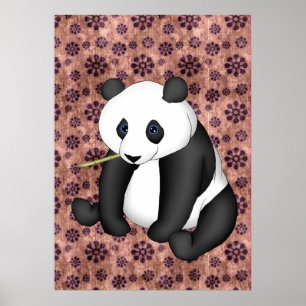 Panda eet bamboe op achtergrond poster