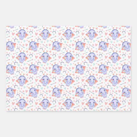Panda Elephant Koala Love Wrapping Paper Set of 3 (Voorkant 2)