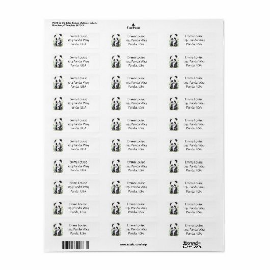 Panda en bamboe envelop etiket (Full Sheet)