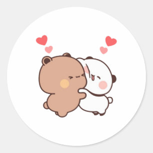 Panda en Brownie Beer Couple Ronde Sticker