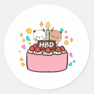 Panda en Brownie Beer paar, Happy Birthday Ronde Sticker