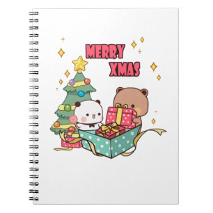 Panda En Brownie Beer Paar, Vrolijk Kerstfeest Notitieboek