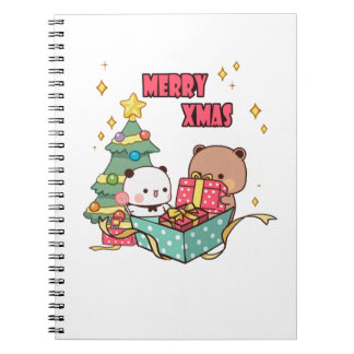 Panda En Brownie Beer Paar, Vrolijk Kerstfeest Notitieboek