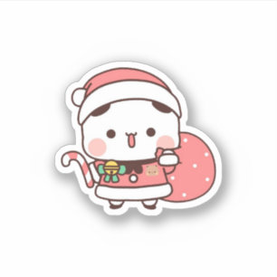 Panda En Brownie Beer Paar, Vrolijk Kerstfeest Sticker