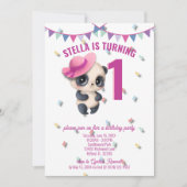 Panda en Casquette rose - Invitation d'anniversair (Devant)