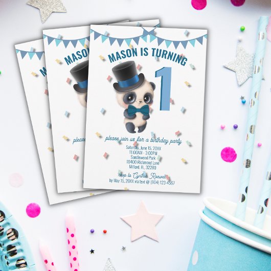 Panda en chapeau - Invitation d'anniversaire perso