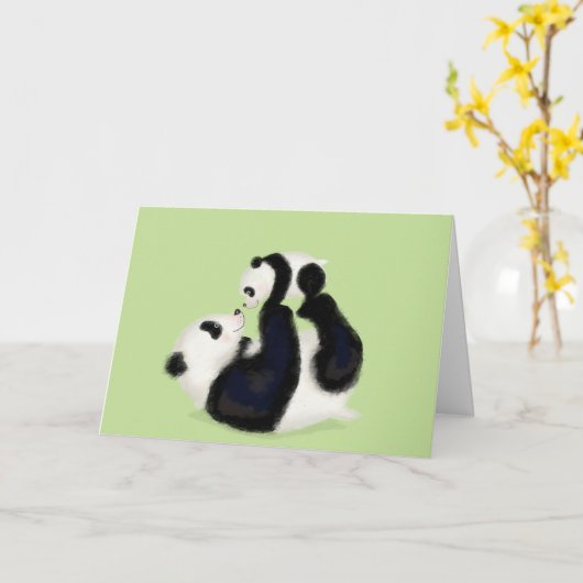 Panda- en cub-Moederdag Kaart (Gele Bloem)