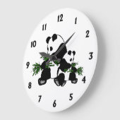 Panda en grandissant Nombres noirs Grande horloge (Angle)