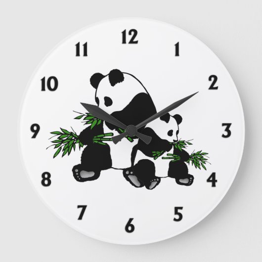 Panda en grandissant Nombres noirs Grande horloge (Recto)