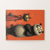 Panda en kat in het rood - grappige puzzel legpuzzel (Horizontaal)