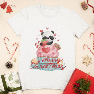 Panda en roze cupcake   Eigen kerstvrouwen T-shirt