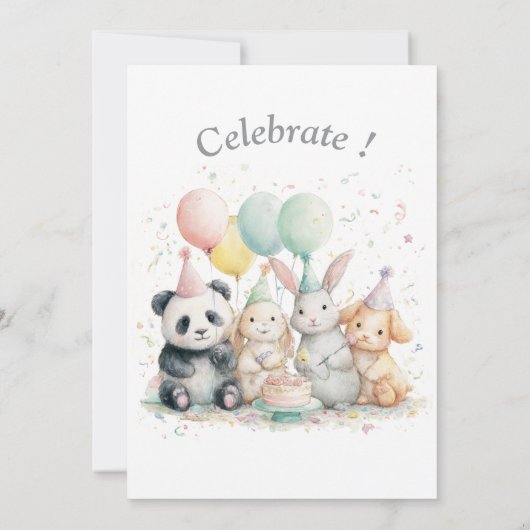 Panda en vrienden verjaardag & feest uitnodiging (Achterkant)