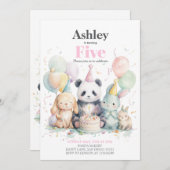 Panda en vrienden verjaardag & feest uitnodiging (Voorkant / Achterkant)