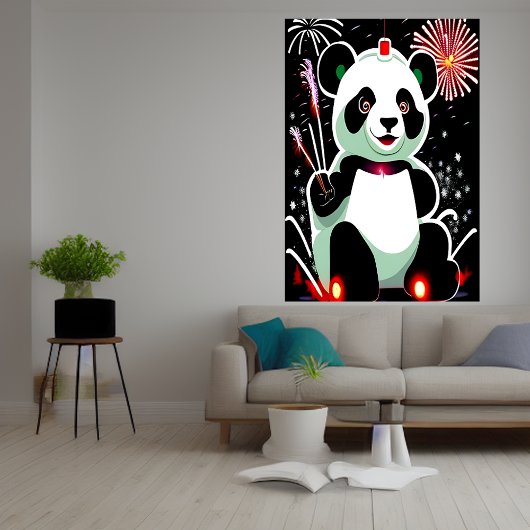 Panda en vuurwerk | AI Art Poster