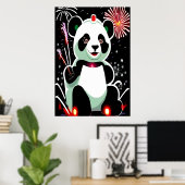 Panda en vuurwerk | AI Art Poster (Thuiskantoor)