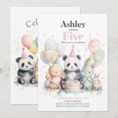 Panda et amis anniversaire & fête Invitation (Devant / Derrière)