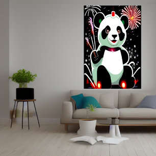 Panda et feu d'artifice AI Art Poster
