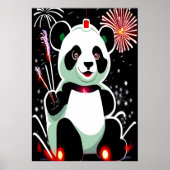 Panda et feu d'artifice | AI Art Poster (Devant)