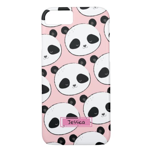 Panda Face Pattern Roze Aangepaste naam Case-Mate iPhone Case (Achterkant)