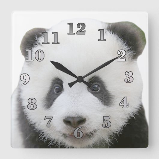 Panda Face Vierkante Klok (Voorkant)